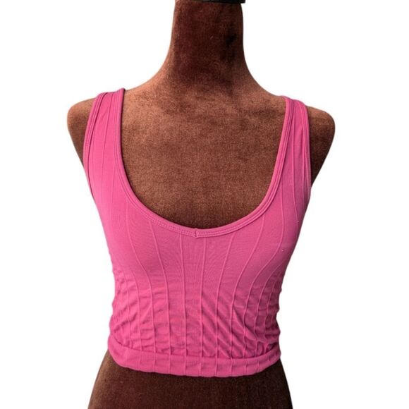 Urban Outfitters Tops - Urban Outfitters hot pink v-neck cropped top XS/S